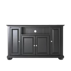 CROSLEY FURNITURE Alexandria 48 in. Black Wood TV Stand Fits TVs Up to 50 in. with Storage Doors