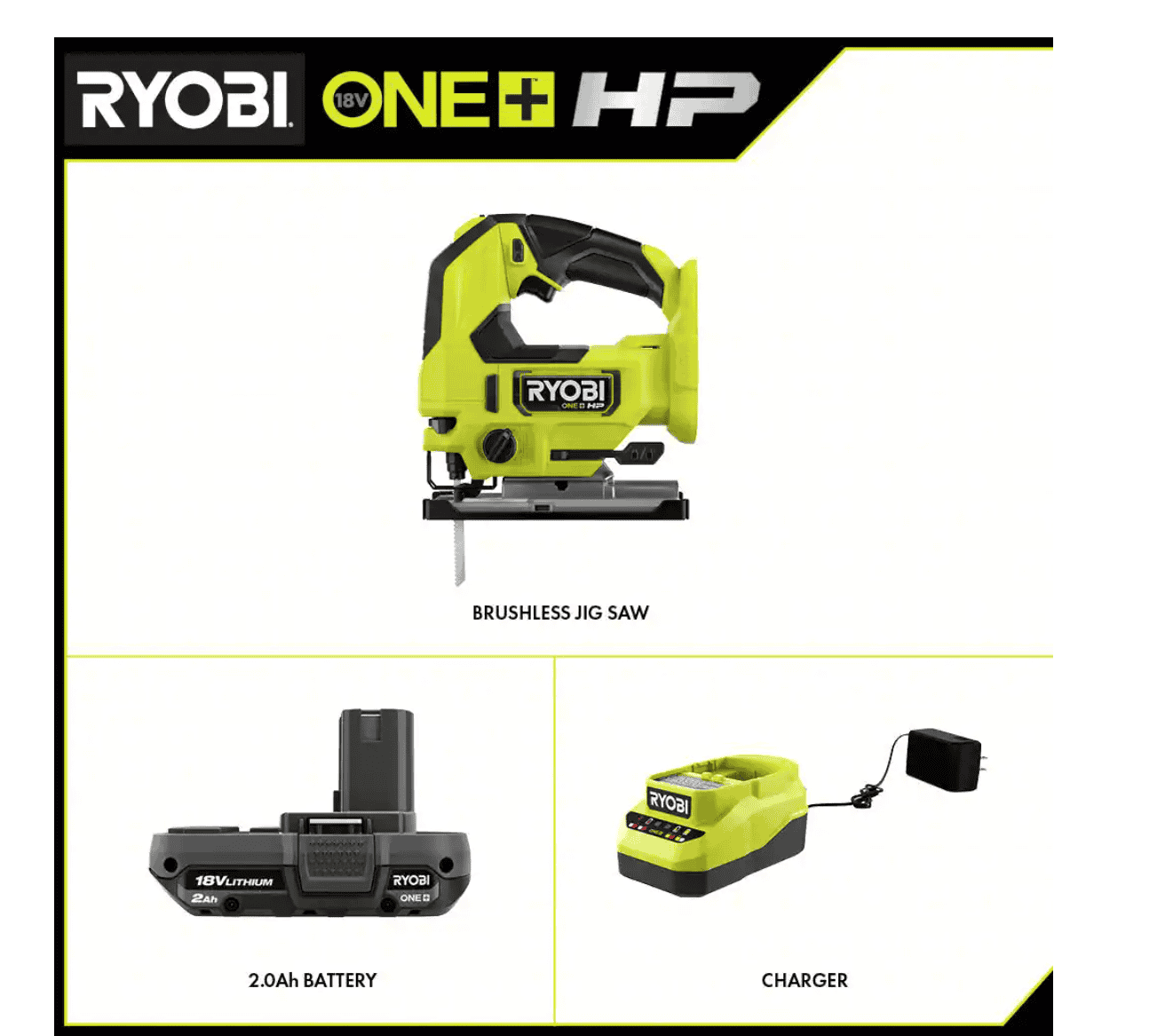 RYOBI Jig Saw PBLJS01B-PSK005 ONE+ HP 18V Brushless Cordless with 2.0 ...