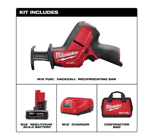 Milwaukee Reciprocating Saw Kit 2520-21XC M12 FUEL 12V Lithium-Ion Brushless Cordless HACKZALL w/ One 4.0Ah Batteries Charger & Tool Bag