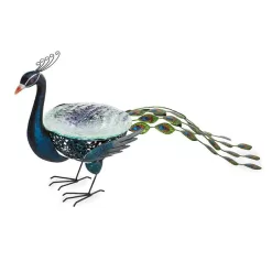 Wind & Weather Vibrant Metal Peacock Birdbath with Glass Bowl