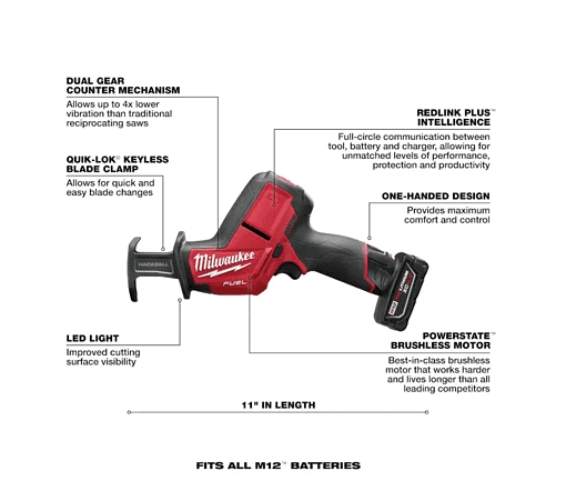 Milwaukee Reciprocating Saw Kit 2520-21XC M12 FUEL 12V Lithium-Ion Brushless Cordless HACKZALL w/ One 4.0Ah Batteries Charger & Tool Bag