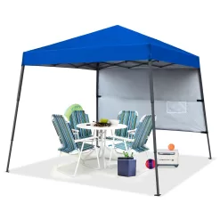 ABCCANOPY 10 ft x 10 ft Outdoor Pop up Slant Leg Canopy Tent with 1 Sun Wall and 1 Backpack Bag - Blue
