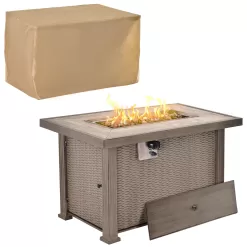 Outsunny 42" Propane Fire Pit Table, 50,000 BTU Wicker-effect Auto-Ignition Gas Fireplace Fire Pits