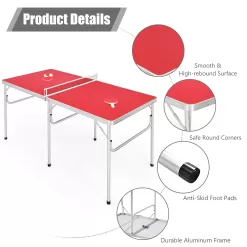 60'' Portable Table Tennis Ping Pong Folding Table w/Accessories Indoor Game Red