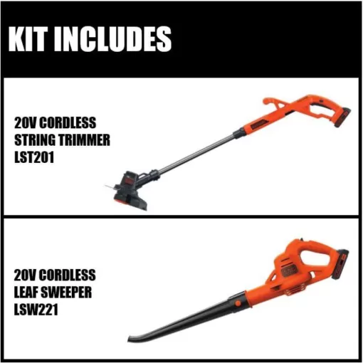 BLACK+DECKER LCC222 20V MAX Cordless Battery Powered String Trimmer & Leaf Blower Combo Kit with (2) 1.5 Ah Battery and Charger