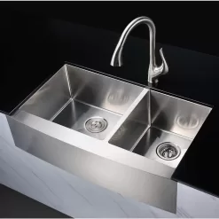 ANZZI ELYSIAN Series Farmhouse Stainless Steel 36 in. 0-Hole Double Bowl Kitchen Sink