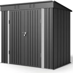 Aiho 6' x 4' Metal Outdoor Storage Shed with Double Lockable Doors for Backyard Patio Lawn - Gray