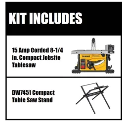 DEWALT DWE7485WS 15 Amp Corded 8-1/4 in. Compact Jobsite Tablesaw with Compact Table Saw Stand