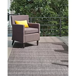 nuLOOM Alaina Casual Stripes Gray 9 ft. x 13 ft. Indoor/Outdoor Patio Area Rug