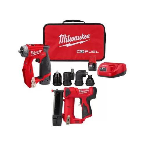 Milwaukee 2505-22-2540-20 M12 FUEL 12V Cordless 4-in-1 Installation 3/8 in. Drill Driver Kit with M12 23-Gauge Lithium-Ion Cordless Pin Nailer