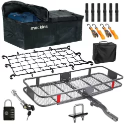 Mockins MA-57 500 lbs. Capacity XL Hitch Mount Cargo Carrier Set w/Folding Shank and 2 in. Raise Includes Cargo Bag Net Straps Locks