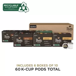Peet's Coffee, Bestseller's Variety Pack Keurig Coffee Pods, House Blend 60 Count (6 Boxes of 10 K-Cup Pods)