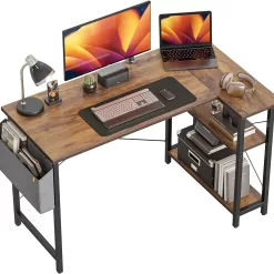 CubiCubi 40 Inch Small L Shaped Computer Desk with Storage Shelves Home Office Corner Desk Study Writing Table, Deep Brown