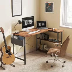 CubiCubi 40 Inch Small L Shaped Computer Desk with Storage Shelves Home Office Corner Desk Study Writing Table, Deep Brown