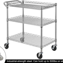 Finnhomy 3 Tier Heavy Duty Commercial Grade Utility Cart, Wire Rolling Cart with Handle Bar