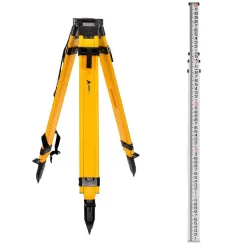 AdirPro 740-04-PKG Wood and Fiberglass Quick Clamp Lock Laser Level Construction Tripod with 9 ft. 10th 3 Section Aluminum Grade Rod