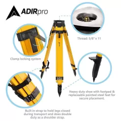 AdirPro 740-04-PKG Wood and Fiberglass Quick Clamp Lock Laser Level Construction Tripod with 9 ft. 10th 3 Section Aluminum Grade Rod
