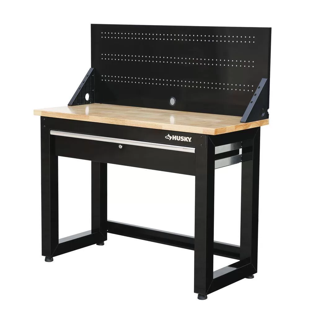 Husky G4801S-US 4 ft. Solid Wood Top Workbench in Black with