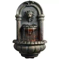 Teamson Home Outdoor Tiered Lion Head Stone Wall Fountain with LED Light, Antique Bronze