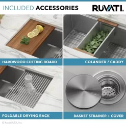 Ruvati RVH8301 16-Gauge Stainless Steel 32 in. Single Bowl Undermount Workstation Kitchen Sink with Accessories