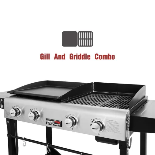 Royal Gourmet GD401 4-Burners Portable Propane Gas Grill and Griddle Combo Grills in Black with Side Tables