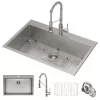 KRAUS KCA-1102 Loften Stainless Steel 33in. Single Bowl Drop-in / Undermount Kitchen Sink with Stainless Steel Pull Down Faucet