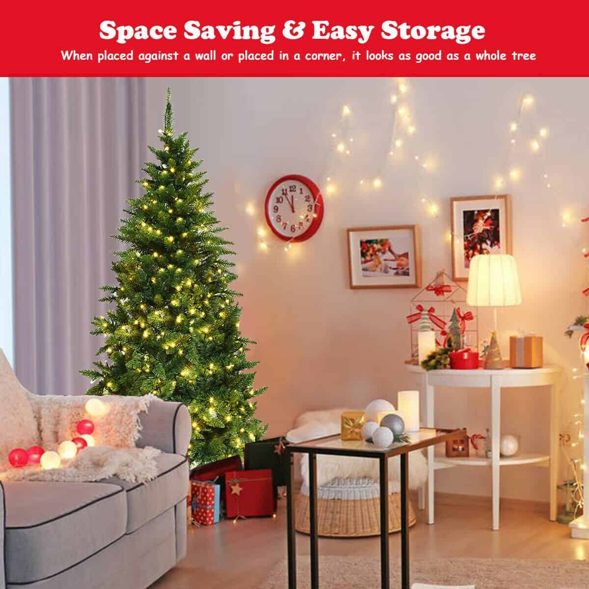 WELLFOR Half Tree Artificial Christmas Tree - Thumbnail 4