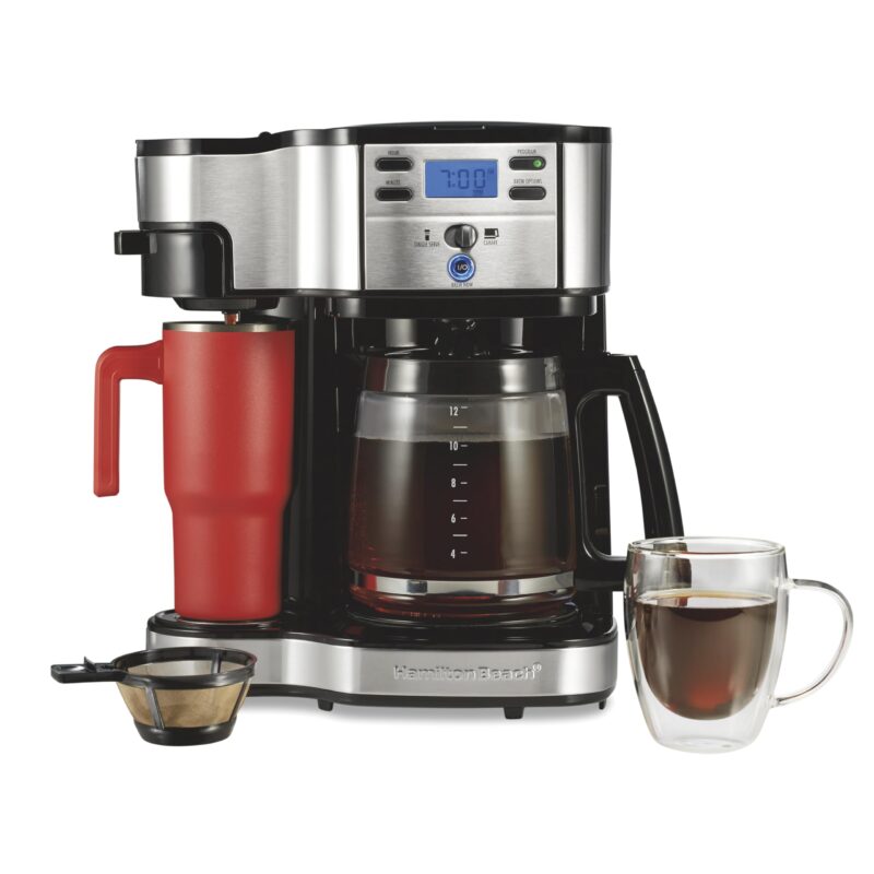 Hamilton Beach 2-Way 12 Cup Programmable Drip Coffee Maker & Single Serve  Machine, Glass Carafe, Auto Pause and Pour, Black (49980R) -  MartDiscover.com