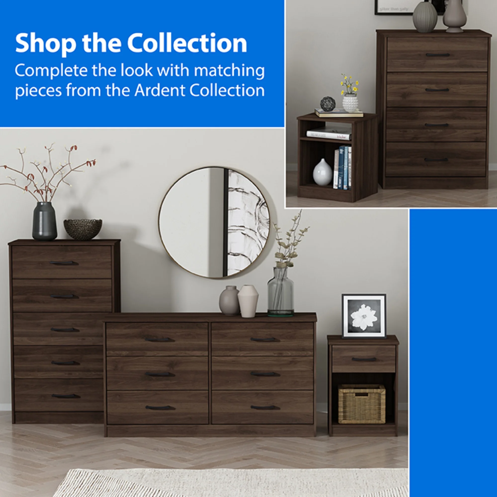 sachin and babi light blue dress Mainstays Classic 5 Drawer Dresser, Black Oak
