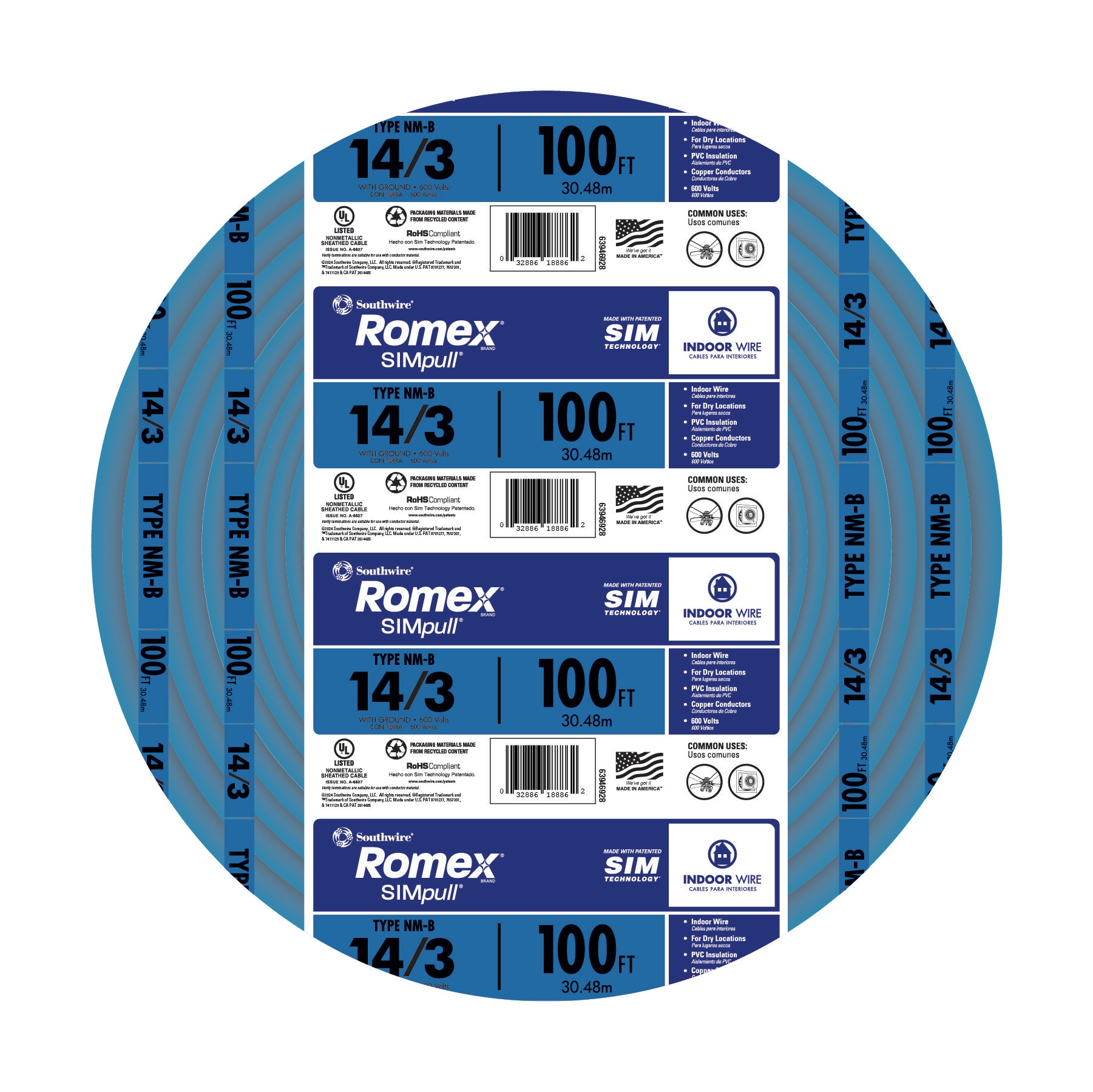 Southwire 100-ft 14 / 3 / Romex SIMpull Solid Indoor CU NM-B W/G ...
