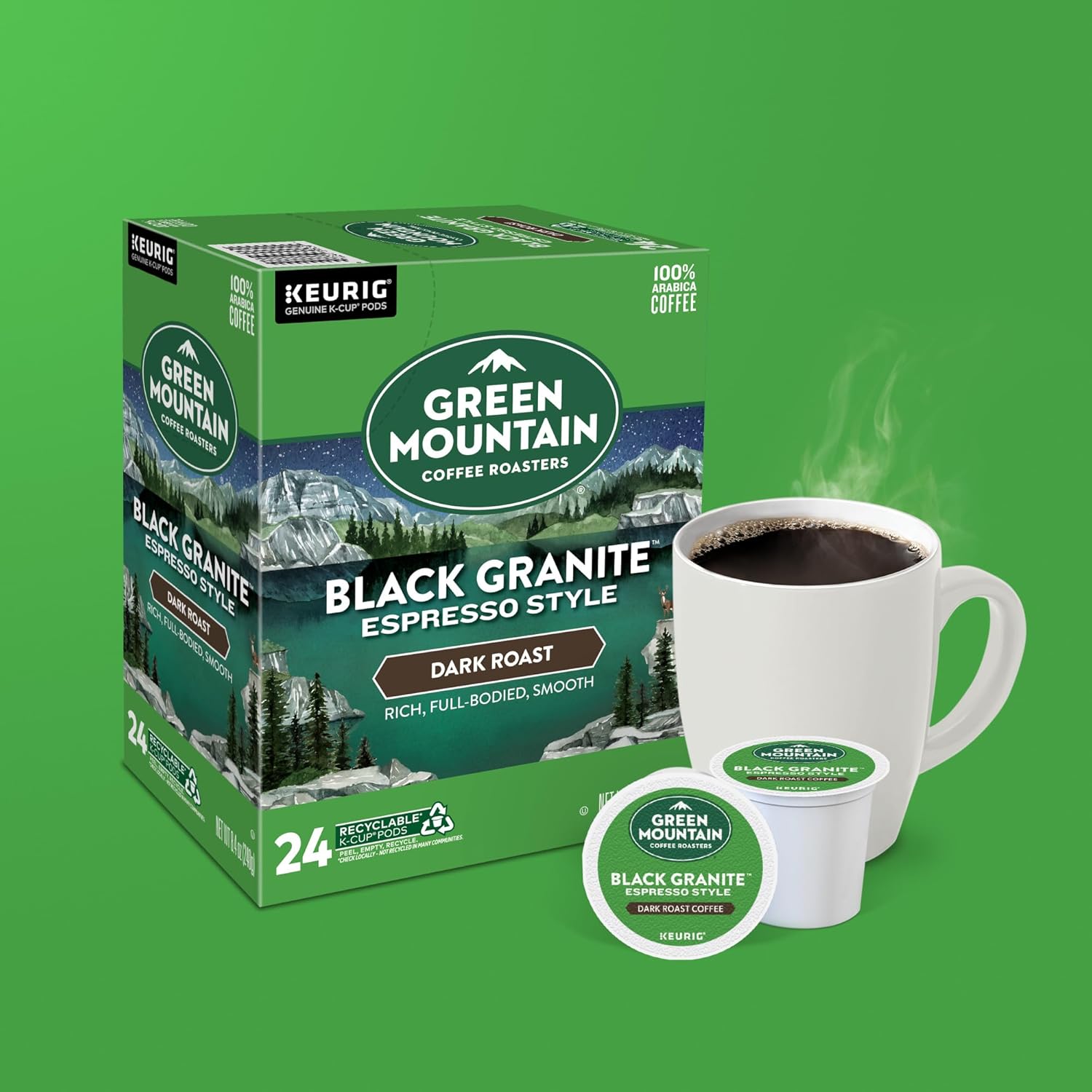 Green Mountain Coffee - Black Granite Espresso Style K-Cups, 24/Box