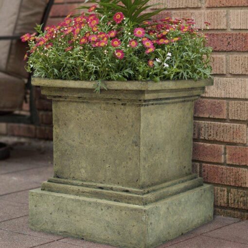 MPG 16-1/2 in. Square Cast Stone Fiberglass Pedestal Planter in Aged Granite  Finish - MartDiscover.com