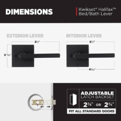 Kwikset Halifax Square Matte Black Bed/Bath Door Handle with Lock