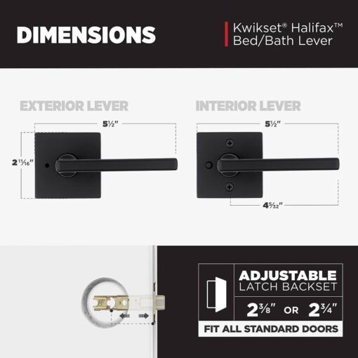 Kwikset Halifax Square Matte Black Bed/Bath Door Handle with Lock