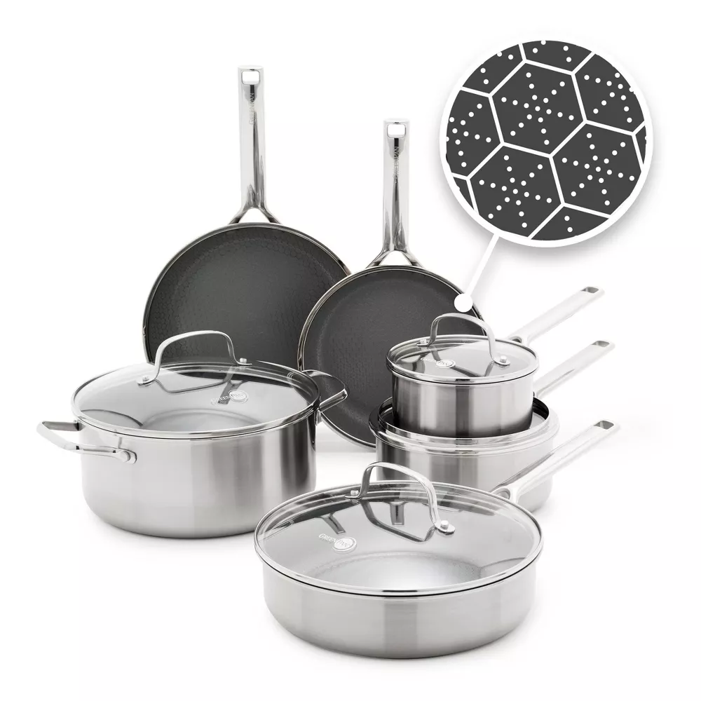 GreenPan Prism Hybrid Stainless Steel and Ceramic Nonstick Cookware Set